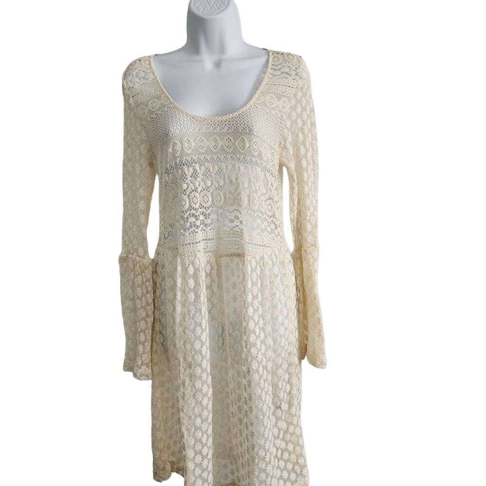 Chelsea and Violet Cream Crochet Dress w/ Slip Melodie Size M - Picture 2 of 10